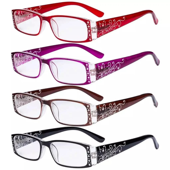 4 Pack Crystal Floral Pattern Reading Glasses R006F