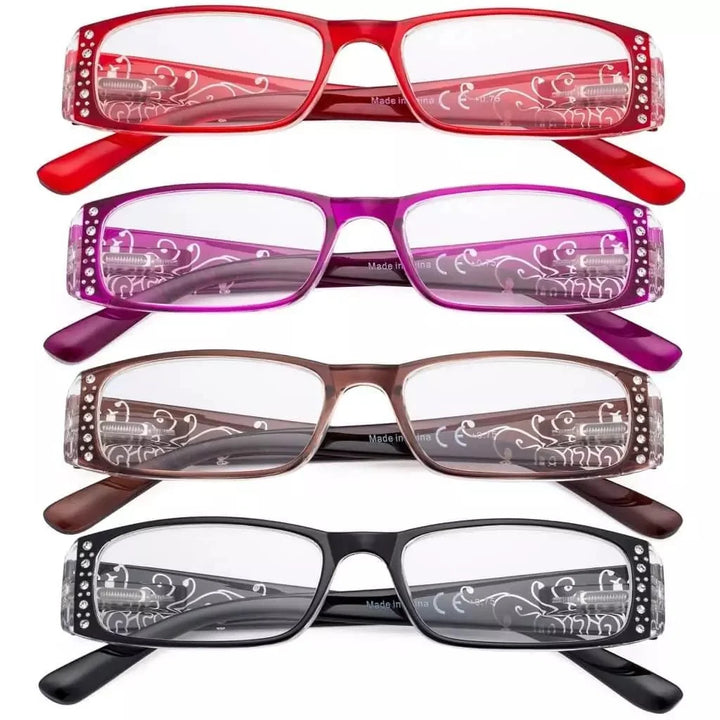 4 Pack Crystal Floral Pattern Reading Glasses R006F