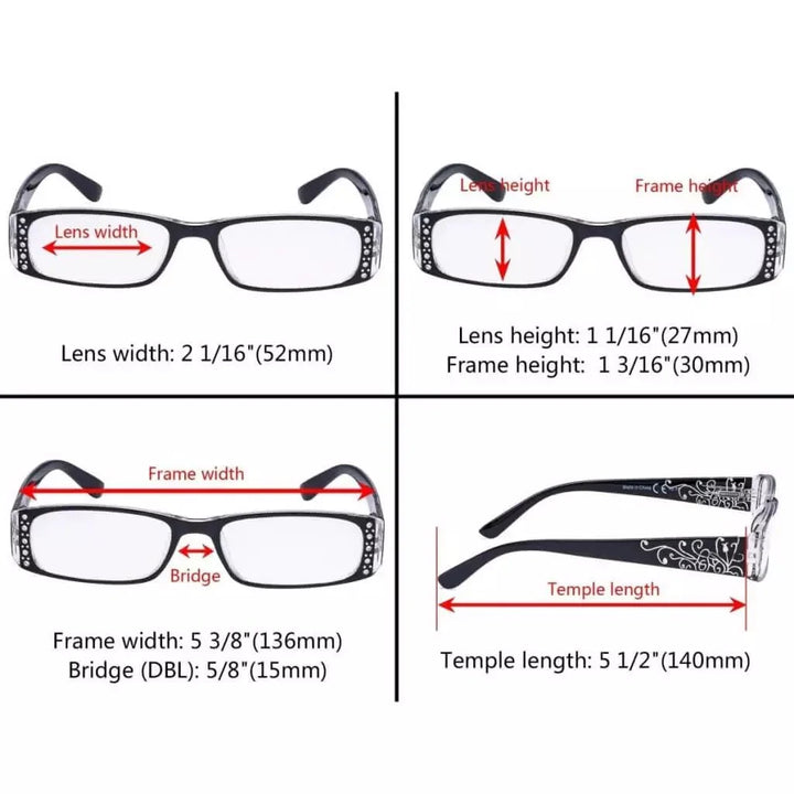 4 Pack Crystal Floral Pattern Reading Glasses R006F