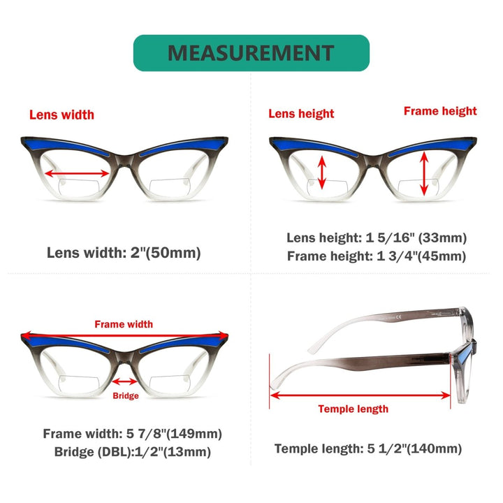 4 Pack Cat Eye Bifocal Reading Glasses Fashion Readers