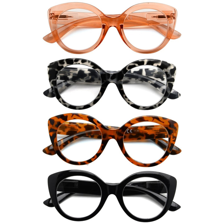 Paquete de 4 gafas de lectura estilo ojo de gato de moda R2012