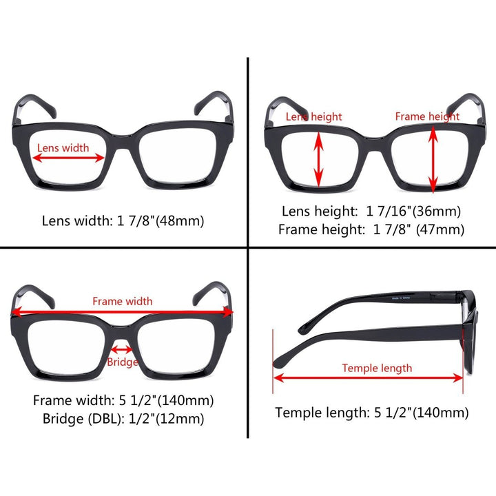 4 Pack Fashionable Reading Glasses Thicker Frame Readers R9106