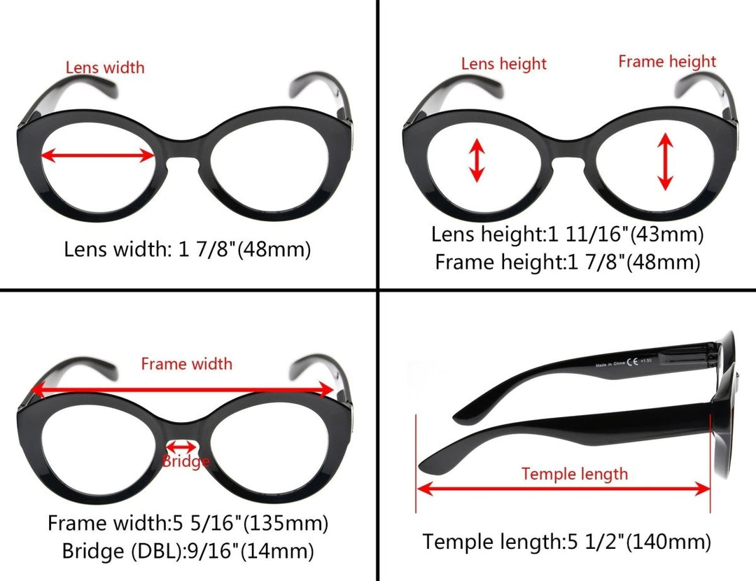 4 Pack Fashionable Round Reading Glasses R2004