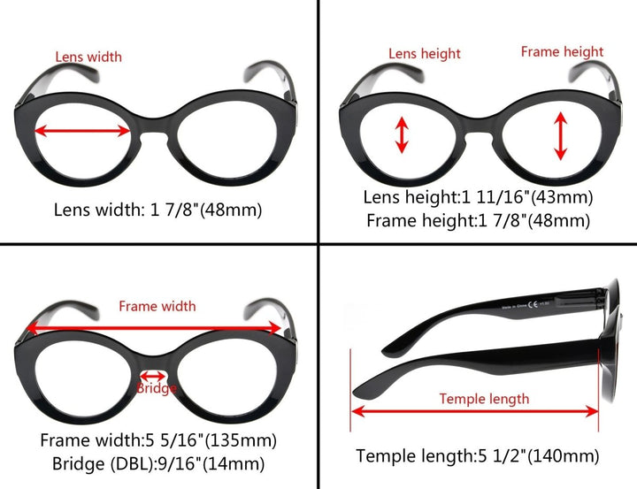 4 Pack Fashionable Round Reading Glasses R2004