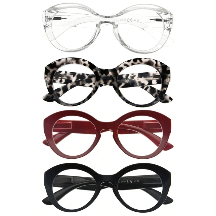4 Pack Fashionable Round Reading Glasses R2004