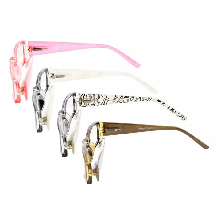 4 Pack Gem Pattern Arms Reading Glasses Rectangular Readers R006-C1-C4