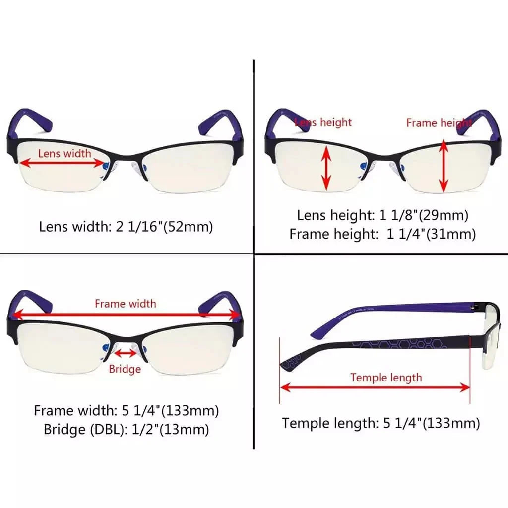 4 Pack Half-rim Blue Light Filter Eyeglasses UV17006