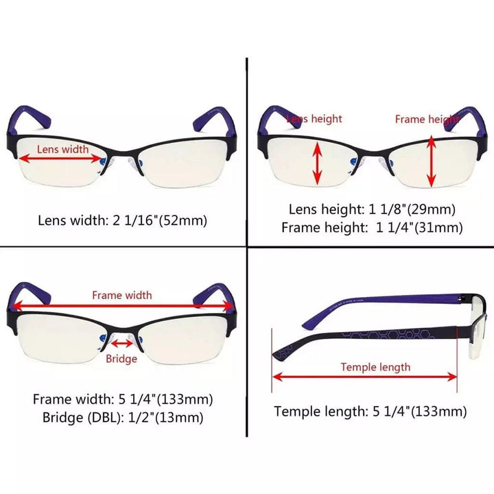 4 Pack Half-rim Blue Light Filter Eyeglasses UV17006