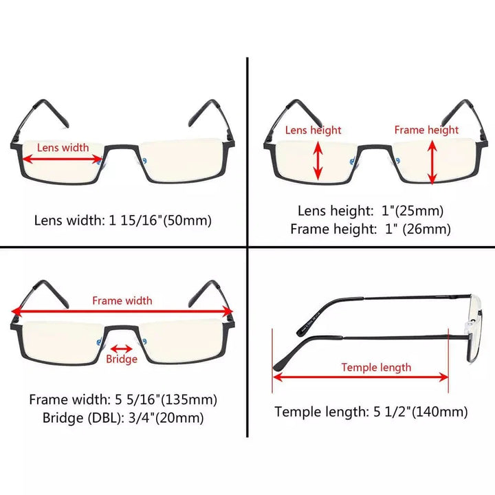 4 Pack Half-rim Blue Light Filter Readers UVR1613