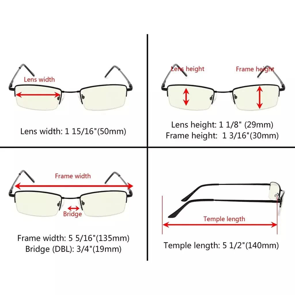 4 Pack Half-rim Elegant Metal Blue Light Filter Readers CG1708