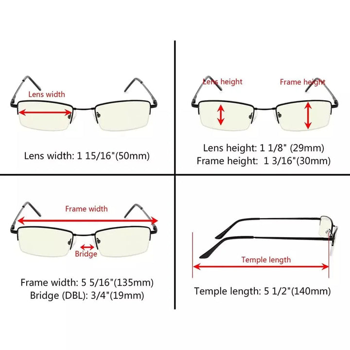 4 Pack Half-rim Elegant Metal Blue Light Filter Readers CG1708