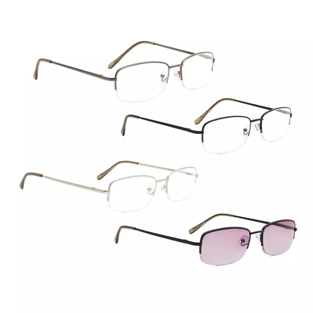 4 Pack Half-rim Metal Reading Glasses Include Sunglasses 3-R15015