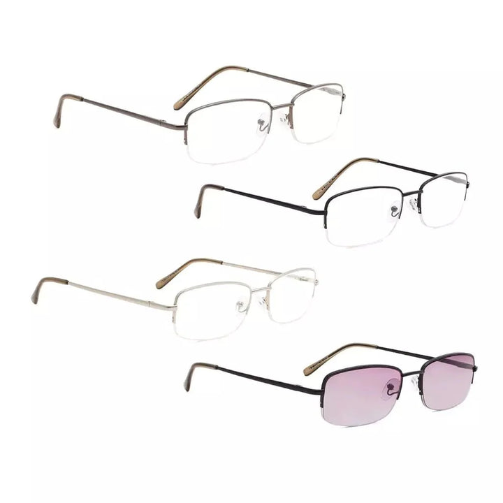 4 Pack Half-rim Metal Reading Glasses Include Sunglasses 3-R15015