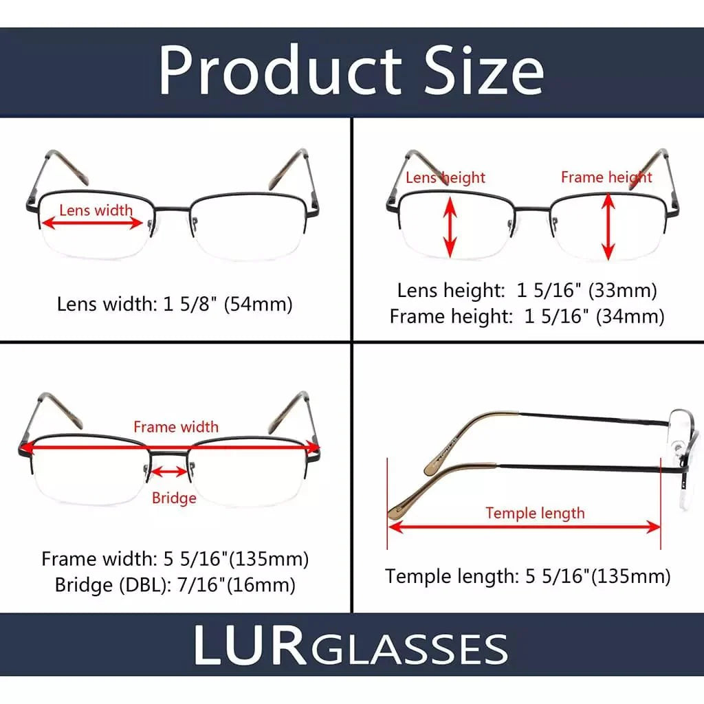 4 Pack Half-rim Metal Reading Glasses Include Sunglasses 3-R15015