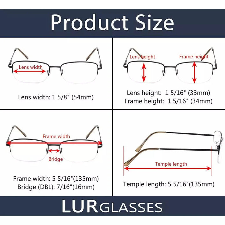 4 Pack Half-rim Metal Reading Glasses Include Sunglasses 3-R15015