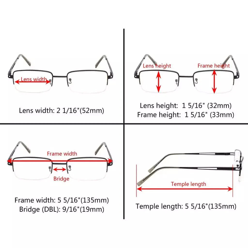 4 Pack Half-rim Metal Reading Glasses with Reading Sunglasses R15014