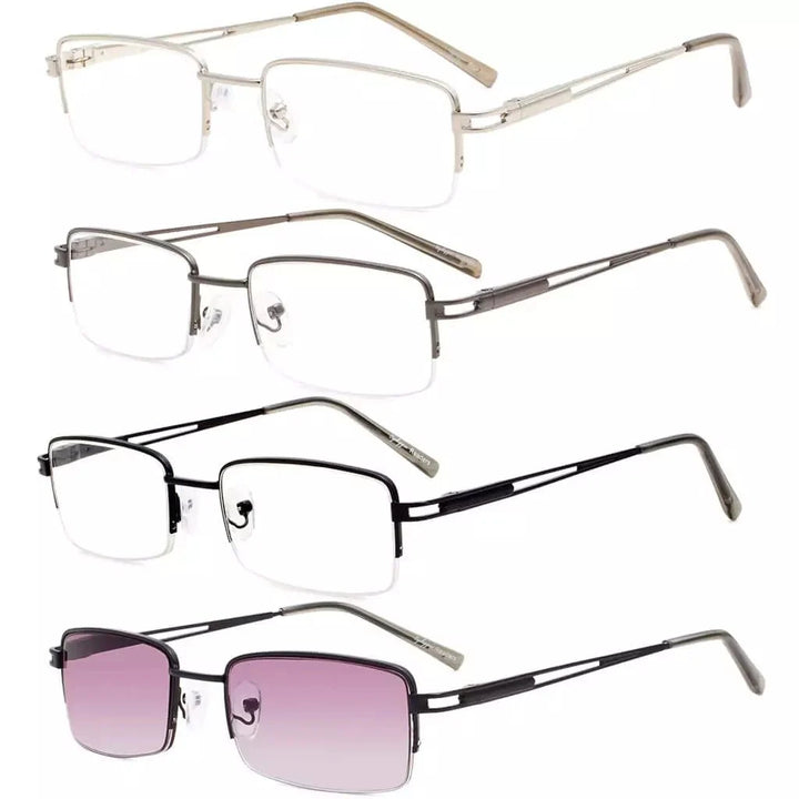 4 Pack Half-rim Metal Reading Glasses with Reading Sunglasses R15014