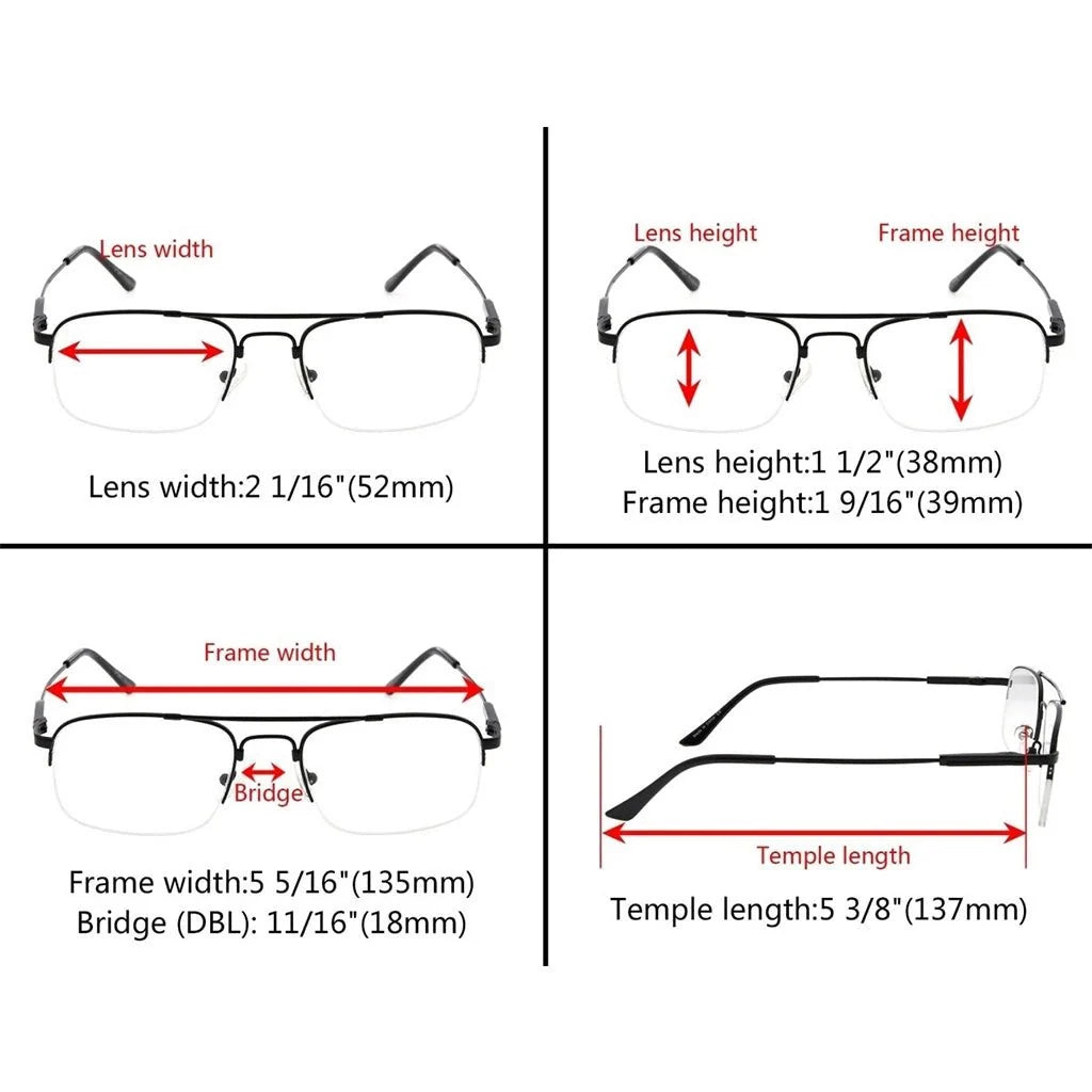 4 Pack Half-rim Reading Glasses Double Bridge Readers R1706