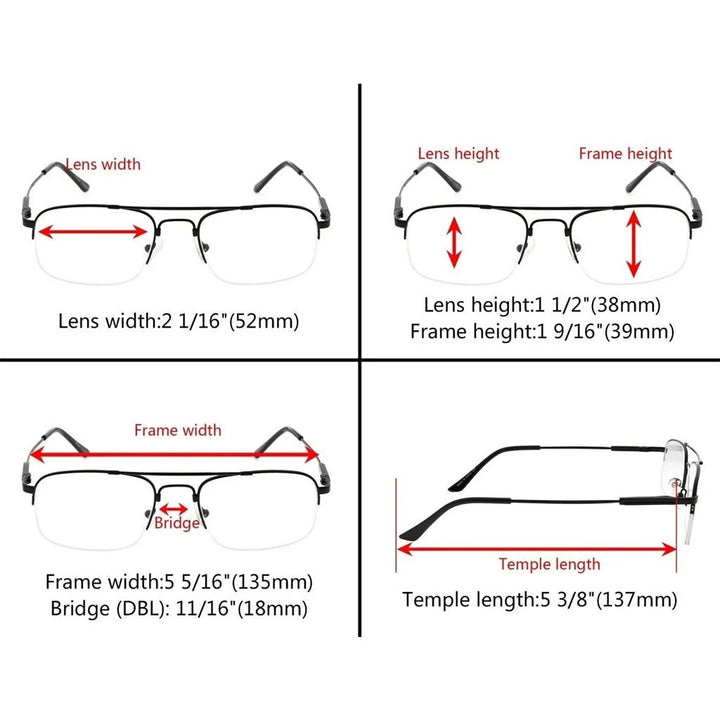 4 Pack Half-rim Reading Glasses Double Bridge Readers R1706