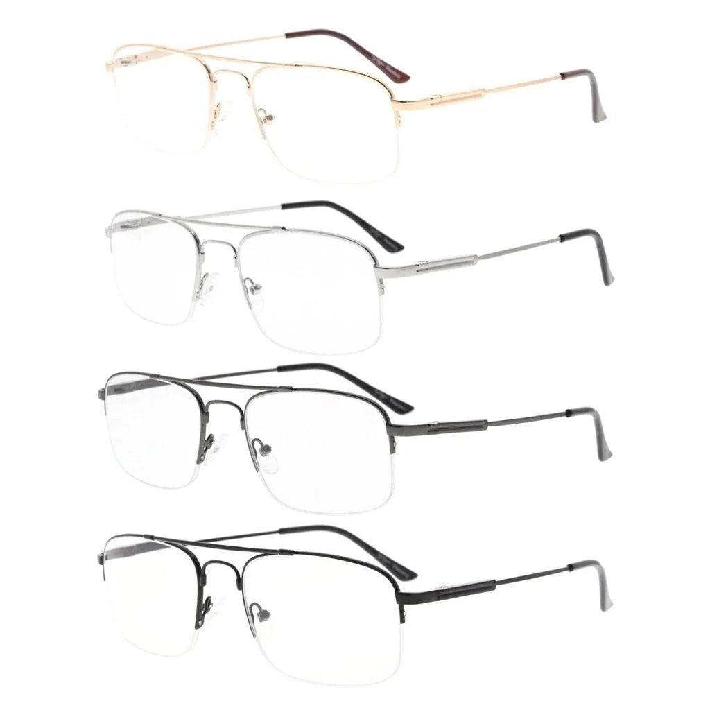 4 Pack Half-rim Reading Glasses Double Bridge Readers R1706