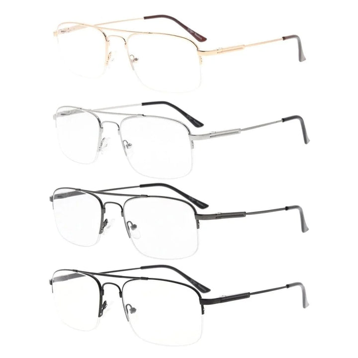 4 Pack Half-rim Reading Glasses Double Bridge Readers R1706