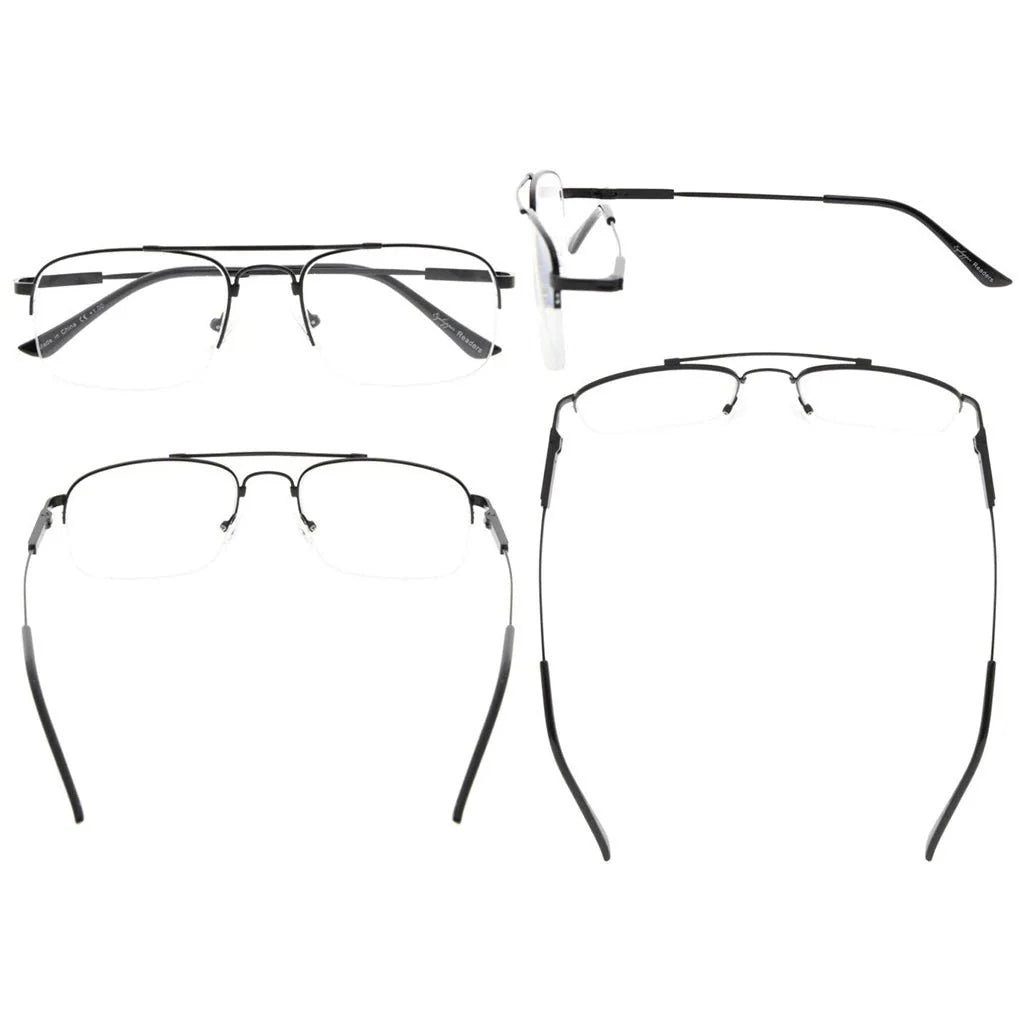 4 Pack Half-rim Reading Glasses Double Bridge Readers R1706