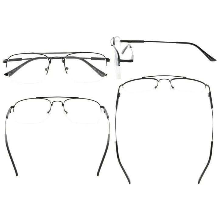 4 Pack Half-rim Reading Glasses Double Bridge Readers R1706
