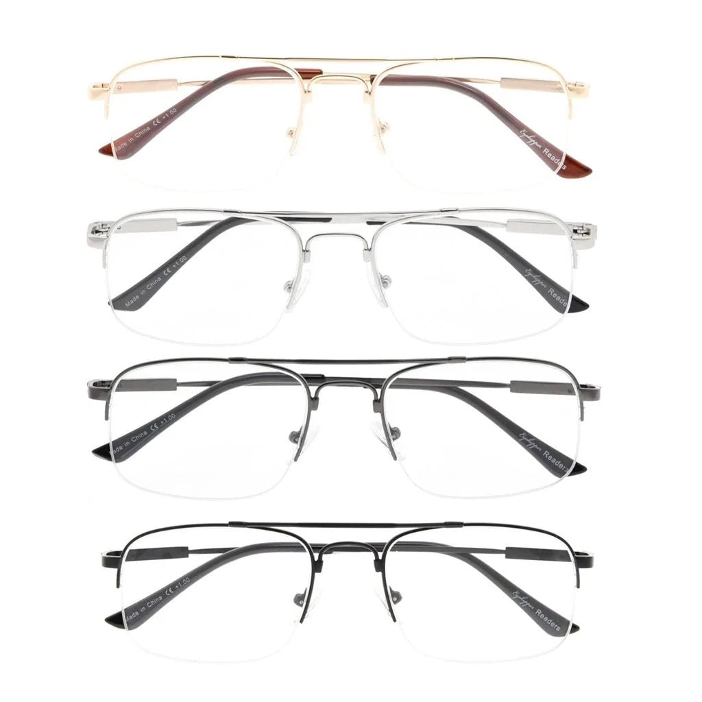 4 Pack Half-rim Reading Glasses Double Bridge Readers R1706