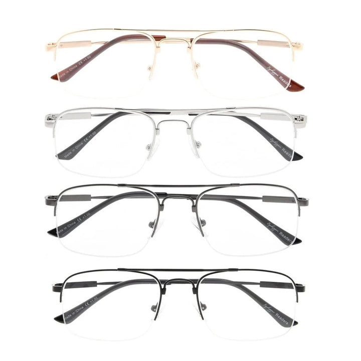 4 Pack Half-rim Reading Glasses Double Bridge Readers R1706