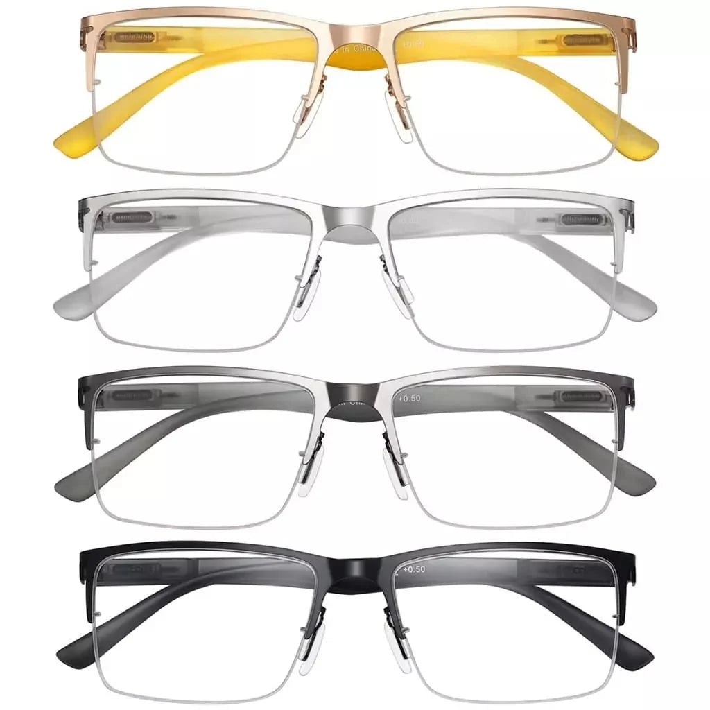 4 Pack Half-rim Reading Glasses Lightweight Metal Readers R2201
