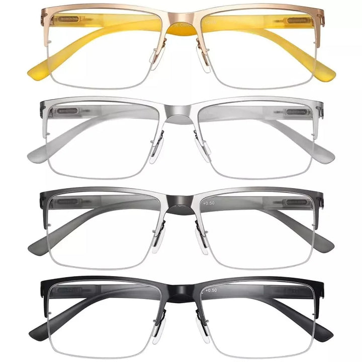 4 Pack Half-rim Reading Glasses Lightweight Metal Readers R2201