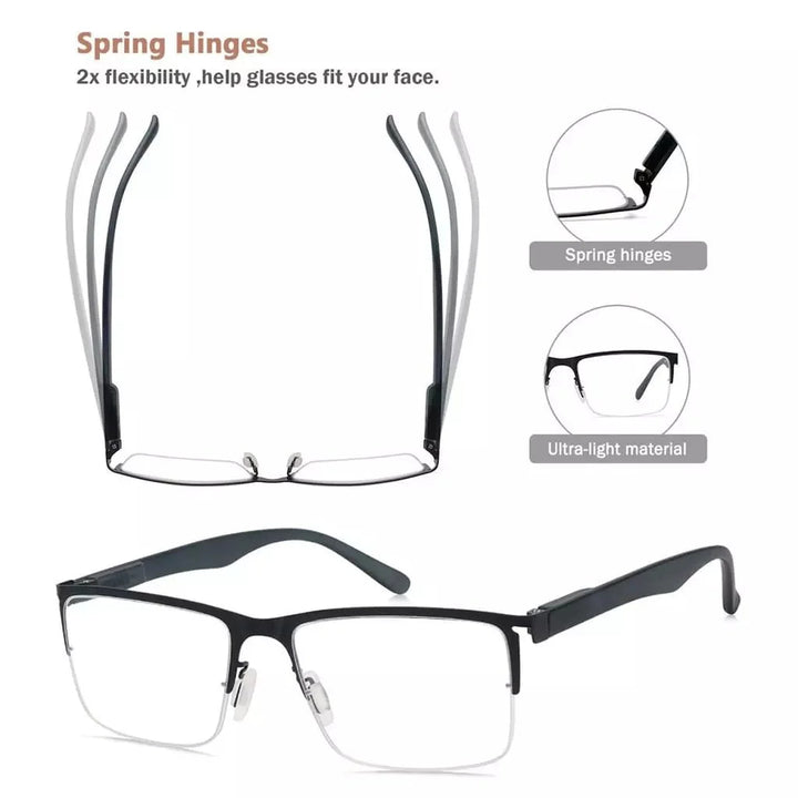 4 Pack Half-rim Reading Glasses Lightweight Metal Readers R2201
