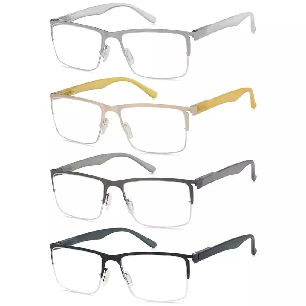 4 Pack Half-rim Reading Glasses Lightweight Metal Readers R2201