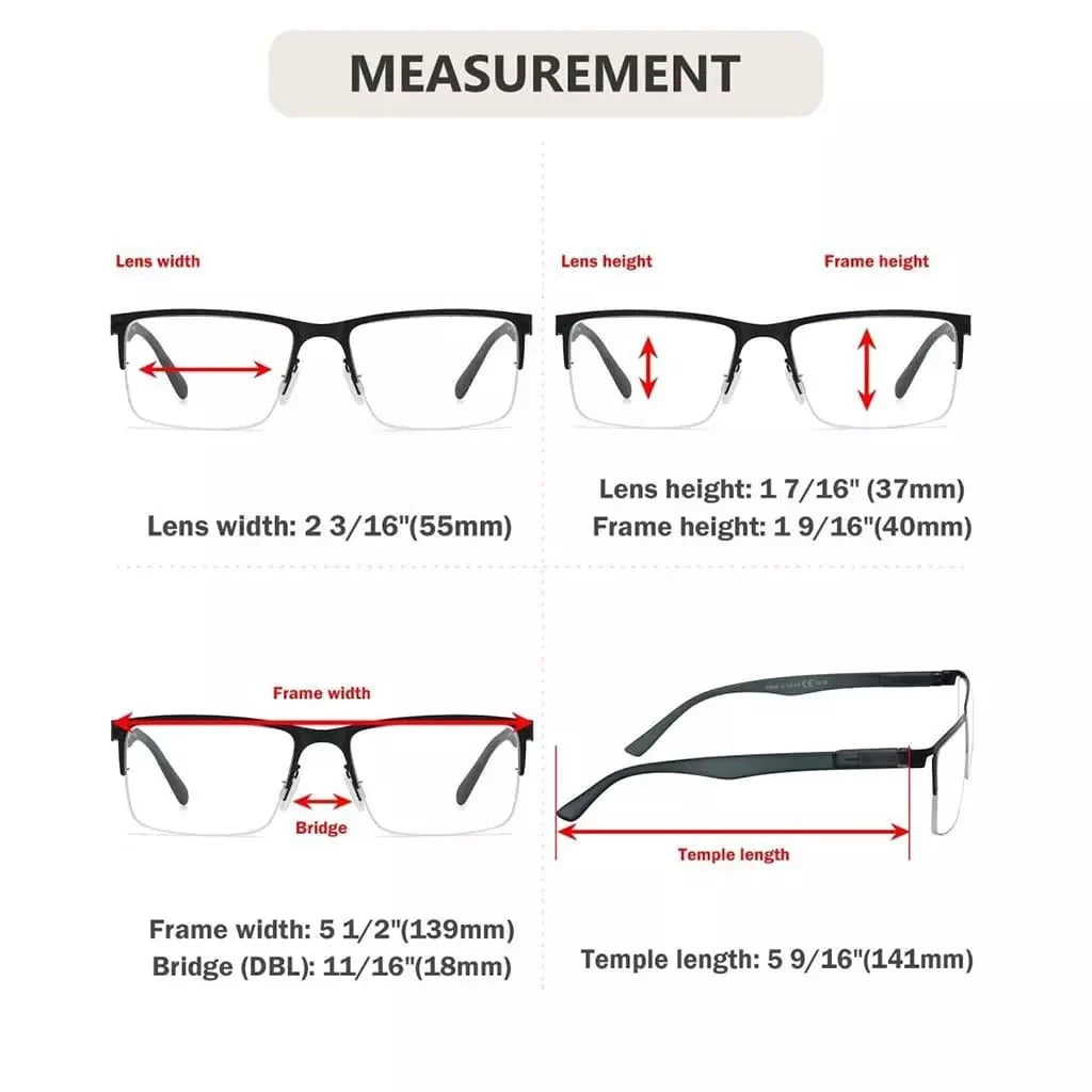4 Pack Half-rim Reading Glasses Lightweight Metal Readers R2201