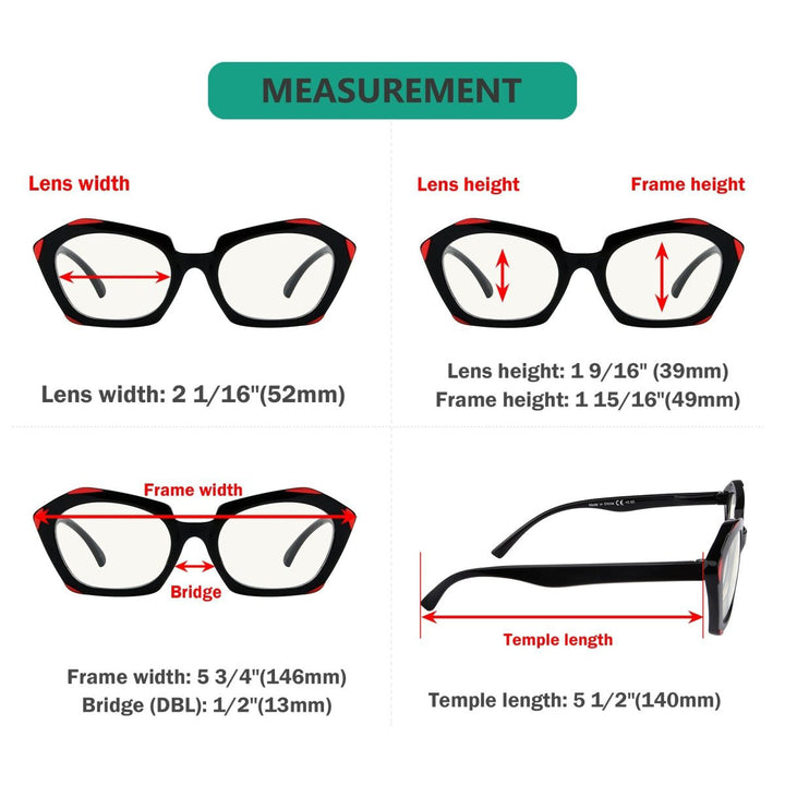 4 Pack Hexagon Progressive Multifocal Reading Glasses M2129