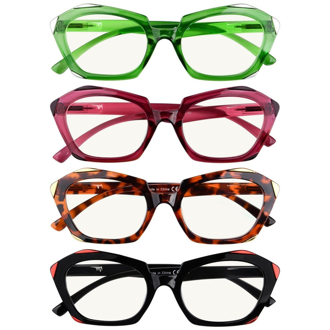 4 Pack Hexagon Progressive Multifocal Reading Glasses M2129