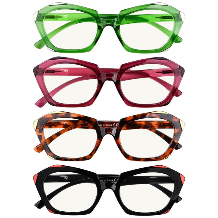 4 Pack Hexagon Progressive Multifocal Reading Glasses M2129