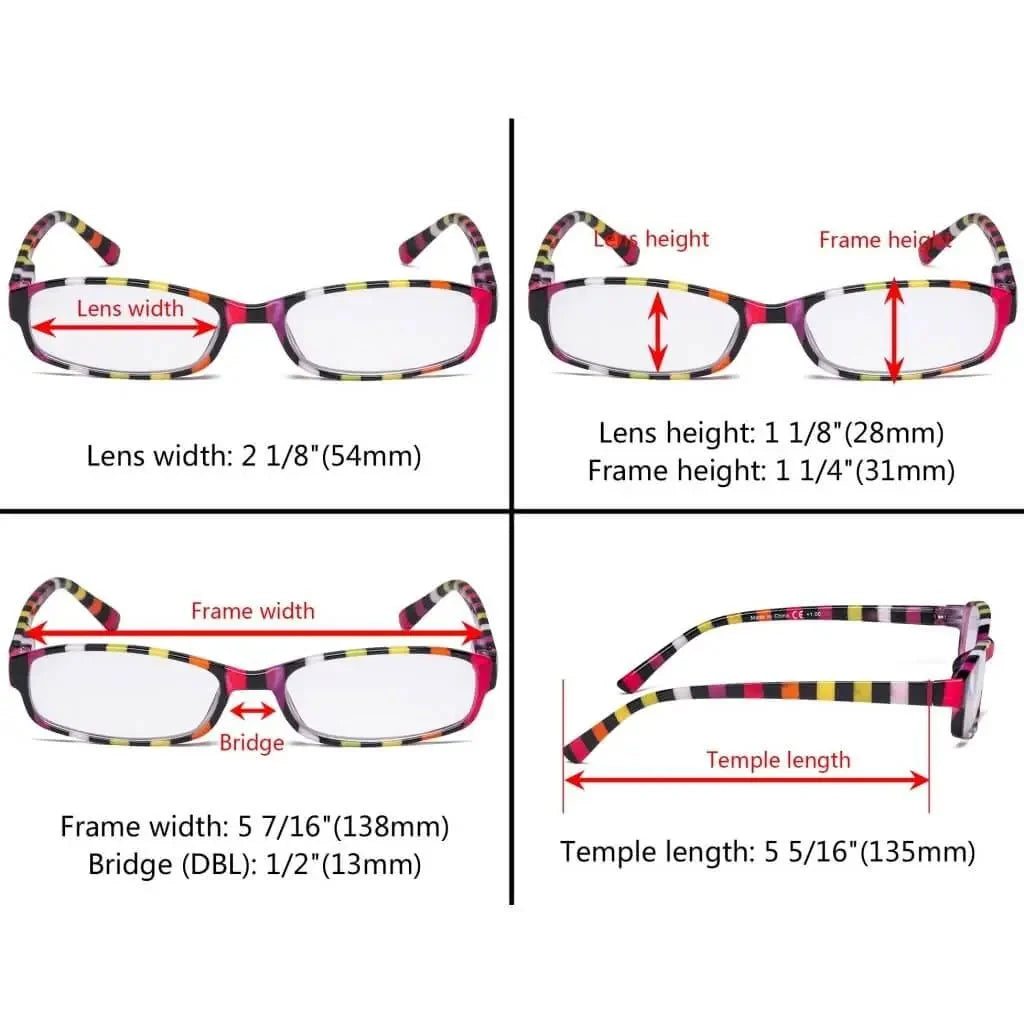 4 Pack Ladies Fashion Reading Glasses with Stripe Arms R908S