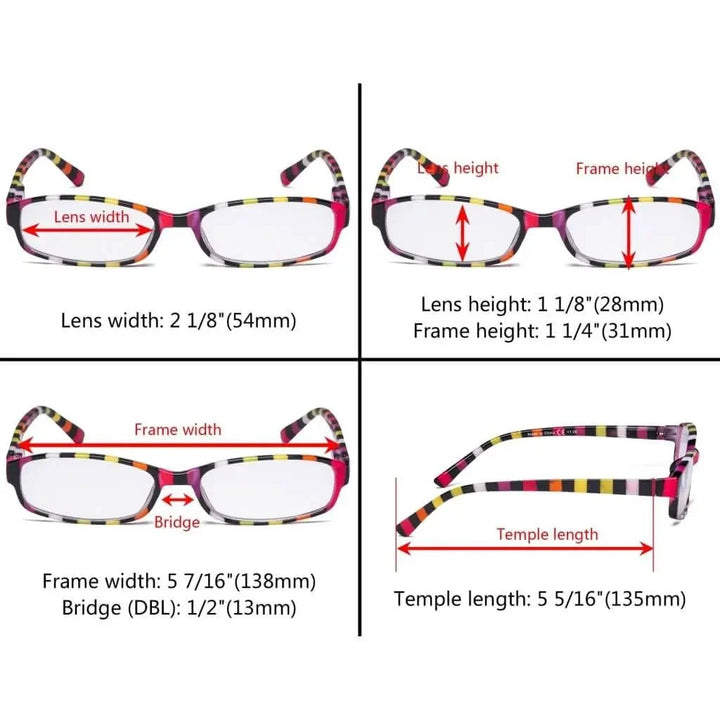 4 Pack Ladies Fashion Reading Glasses with Stripe Arms R908S
