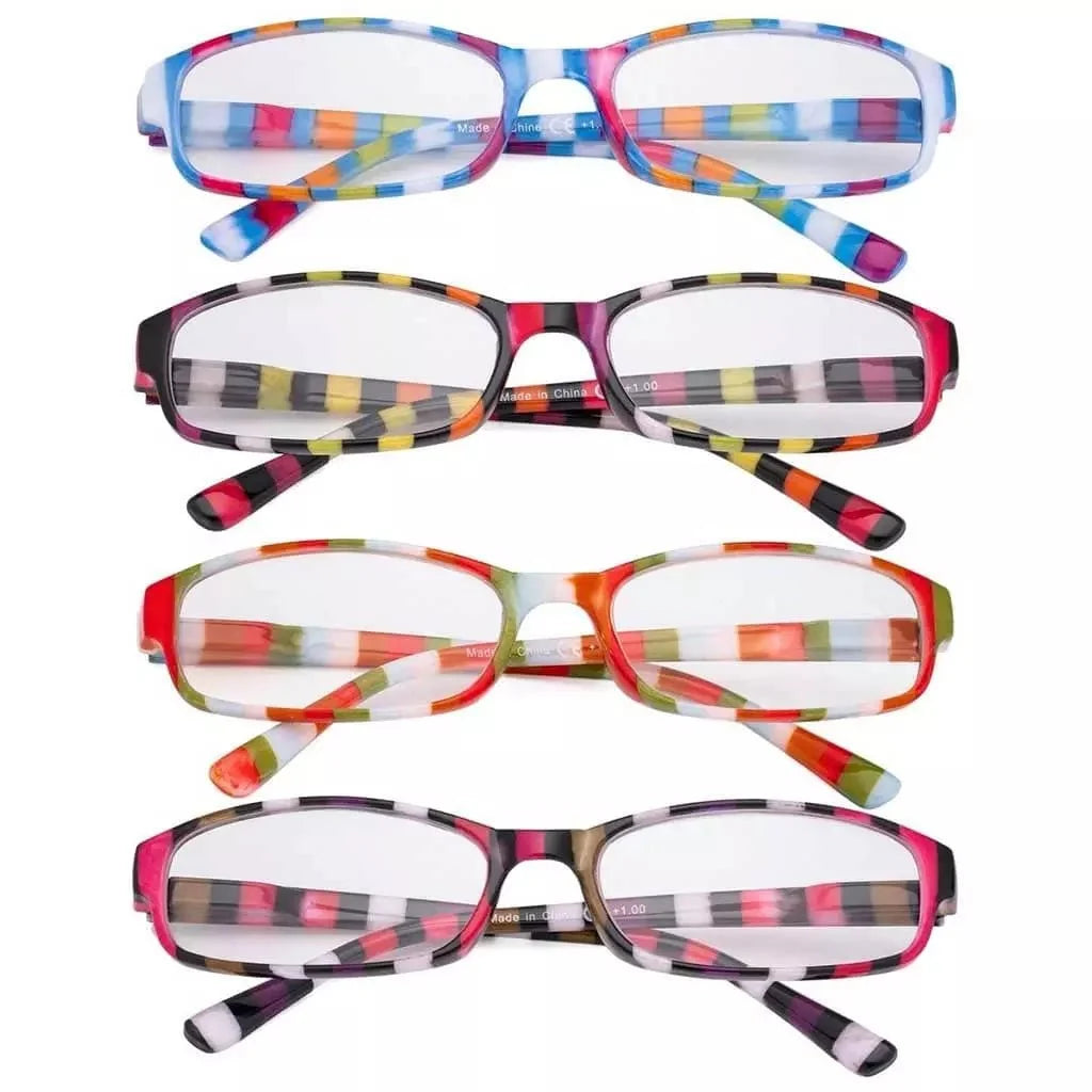 4 Pack Ladies Reading Glasses with Stripe Arms R908S