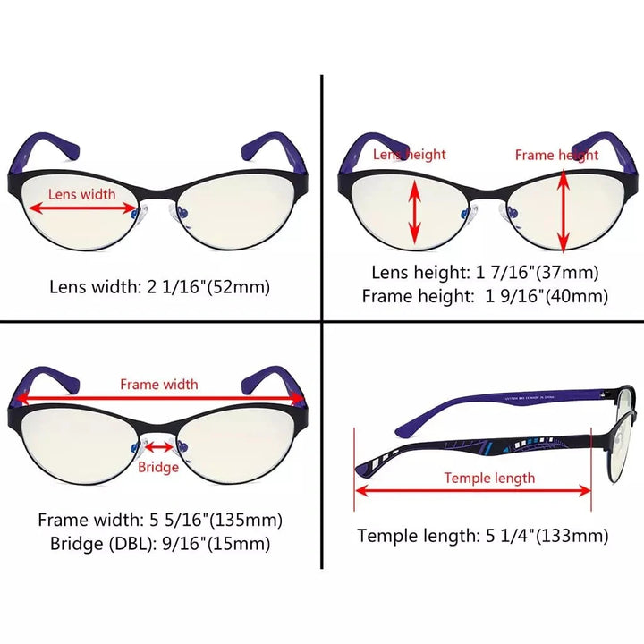 4 Pack Metal Frame Blue Light Filter Eyeglasses UV17004