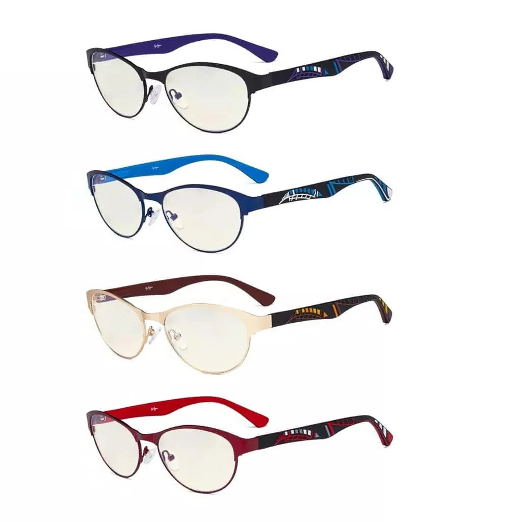 4 Pack Metal Frame Blue Light Filter Eyeglasses UV17004