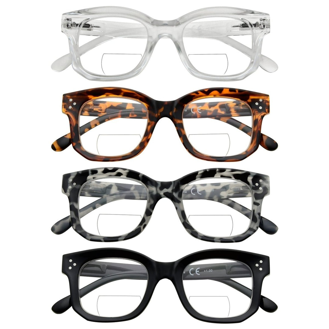 4 Pack Modern Thicker Frame Bifocal Reading Glasses BR2002