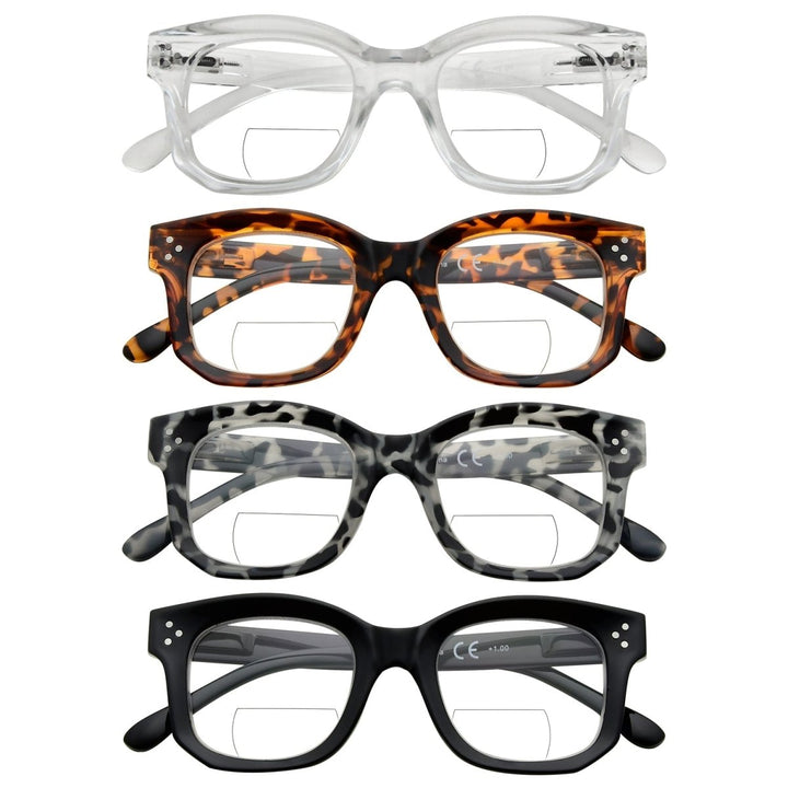 4 Pack Modern Thicker Frame Bifocal Reading Glasses BR2002