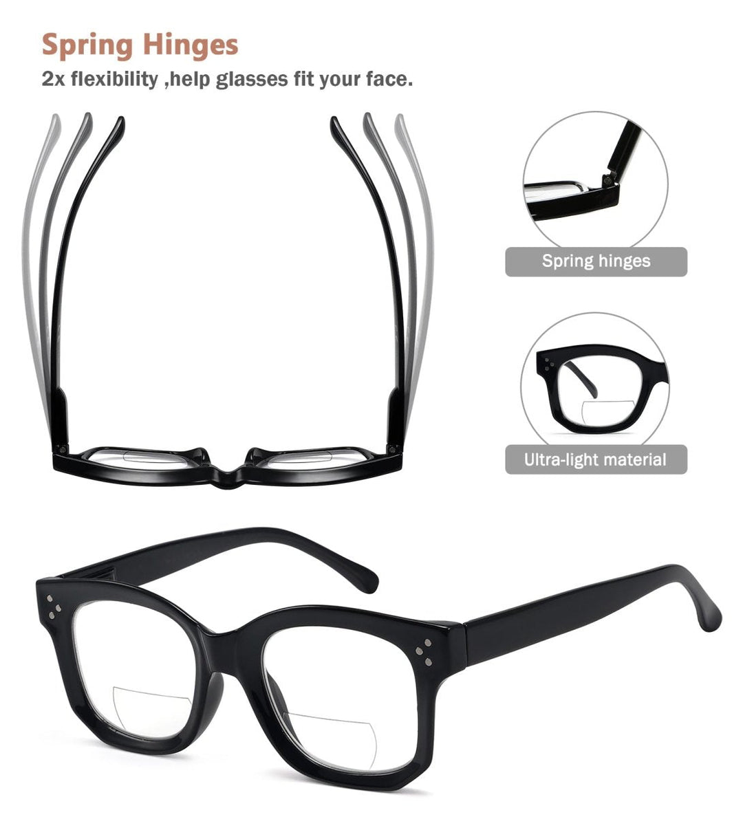 4 Pack Modern Thicker Frame Bifocal Reading Glasses BR2002