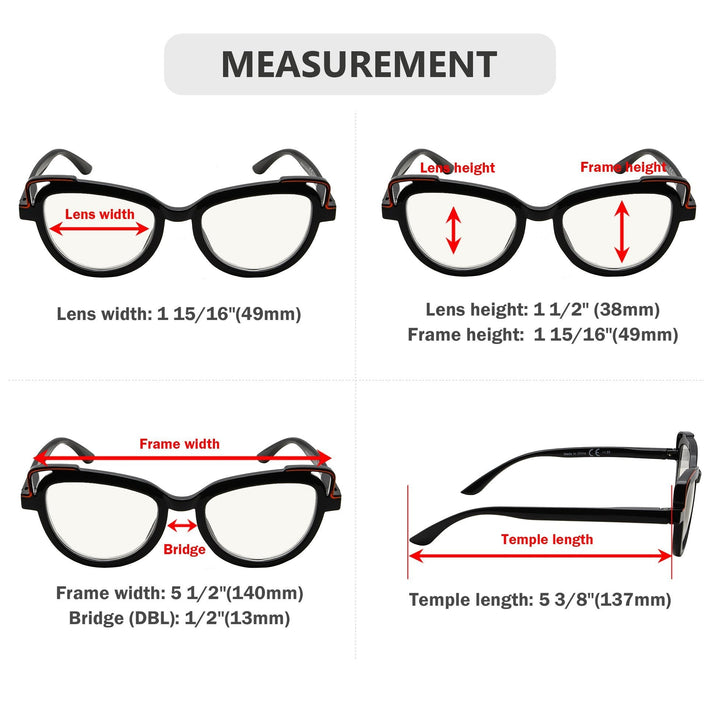 4 Pack Cat Eye Progressives Multifocal Reading Glasses