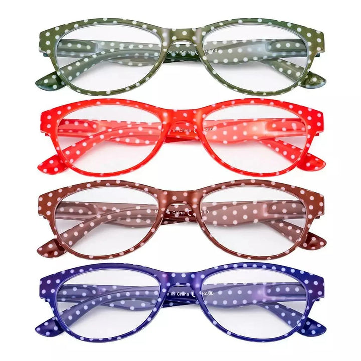 4 Pack Oval Reading Glasses Colorful Polka Dots Readers R074P