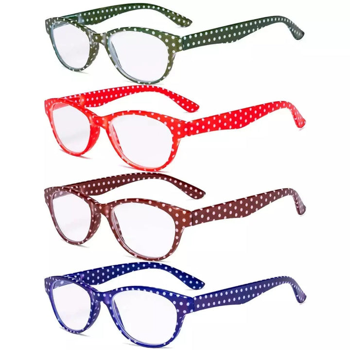 4 Pack Oval Reading Glasses Colorful Polka Dots Readers R074P