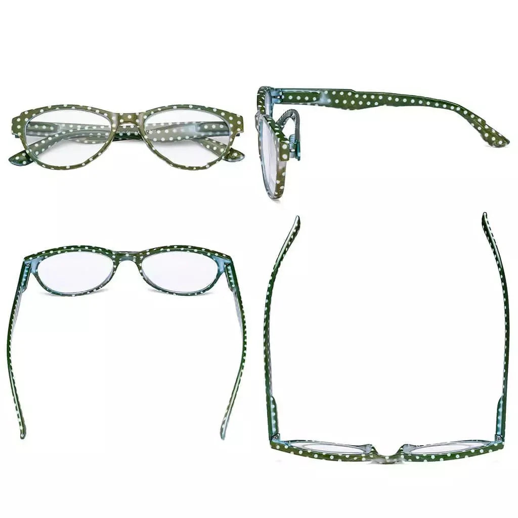 4 Pack Oval Reading Glasses Colorful Polka Dots Readers R074P