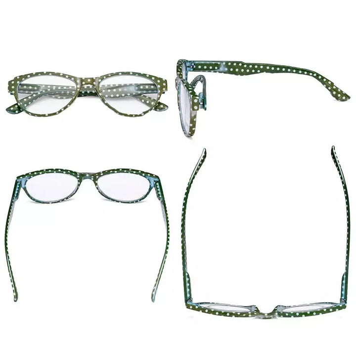 4 Pack Oval Reading Glasses Colorful Polka Dots Readers R074P